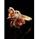 Gold-Plated Ring With Cognac Amber And Crystals The Verbena, Ring Size: 5.5 / 16, image , picture 2