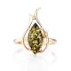 Bright Gold-Plated Ring With Green Amber The Tulip, Ring Size: 13 / 22, image , picture 2