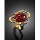 Adjustable Gold-Plated Ring With Cognac Amber The Pompadour, Ring Size: Adjustable, image , picture 2