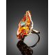 Cognac Amber Golden Cocktail Ring With Nacre The Atlantis, Ring Size: Adjustable, image , picture 2
