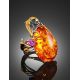 Adjustable Gold-Plated Ring With Cognac Amber And Crystals The Triumph, Ring Size: Adjustable, image , picture 2