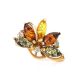 Multicolor Amber Ring In Gold-Plated Silver With Crystals The Verbena, Ring Size: 9.5 / 19.5, image , picture 3