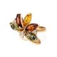 Multicolor Amber Ring In Gold-Plated Silver With Crystals The Verbena, Ring Size: 9.5 / 19.5, image , picture 4