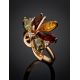Multicolor Amber Ring In Gold-Plated Silver With Crystals The Verbena, Ring Size: 8 / 18, image , picture 2