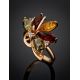Multicolor Amber Ring In Gold-Plated Silver With Crystals The Verbena, Ring Size: 12 / 21.5, image , picture 2