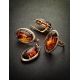 Oval Gold-Plated Earrings With Cognac Amber The Elegy, image , picture 5