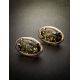 Oval Gold-Plated Earrings With Green Amber The Elegy, image , picture 2