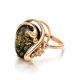 Gold-Plated Ring With Green Amber And Crystals The Swan, Ring Size: 5 / 15.5, image , picture 3