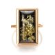 Geometric Gold-Plated Cocktail Ring With Green Amber The Chelsea, Ring Size: 9.5 / 19.5, image , picture 3