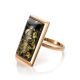 Geometric Gold-Plated Cocktail Ring With Green Amber The Chelsea, Ring Size: 12 / 21.5, image , picture 4