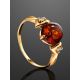 Cognac Amber Ring In Gold-Plated Silver With Crystals The Sambia, Ring Size: 5.5 / 16, image , picture 2