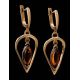 Gold Plated Earrings With Cognac Amber And Champagne Crystals The Raphael, image , picture 3
