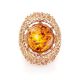 Gorgeous Amber Ring In Gold-Plated Silver With Crystals The Venus, Ring Size: 9.5 / 19.5, image , picture 3