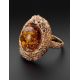 Gorgeous Amber Ring In Gold-Plated Silver With Crystals The Venus, Ring Size: 6 / 16.5, image , picture 2