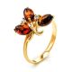 Gold-Plated Ring With Cherry Amber And Crystals The Verbena, Ring Size: 9.5 / 19.5, image , picture 2