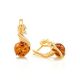 Cognac Amber Earrings In Gold-Plated Silver With Crystals The Swan, image , picture 4