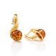 Cognac Amber Earrings In Gold-Plated Silver With Crystals The Swan, image , picture 5