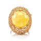 Bold Honey Amber Ring In Gold-Plated Silver With Crystals The Venus, Ring Size: 9.5 / 19.5, image , picture 4