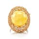 Bold Honey Amber Ring In Gold-Plated Silver With Crystals The Venus, Ring Size: 5.5 / 16, image , picture 4