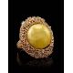 Bold Honey Amber Ring In Gold-Plated Silver With Crystals The Venus, Ring Size: 8.5 / 18.5, image , picture 3