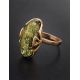 Green Amber Ring In Gold-Plated Silver The Rendezvous, Ring Size: 12 / 21.5, image , picture 2