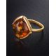 Gold-Plated Silver Ring With Cognac Amber The Zephyr​, Ring Size: 12 / 21.5, image , picture 3