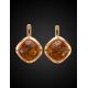 Gold-Plated Silver Earrings With Cognac Amber The Zephyr, image , picture 4