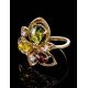 Multicolor Amber Ring In Gold-Plated Silver With Crystals The Edelweiss, Ring Size: 13 / 22, image , picture 4
