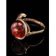 Elegant Amber Ring In Gold-Plated Silver The Phoenix, Ring Size: 12 / 21.5, image , picture 2