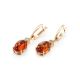 Bold Gold-Plated Drop Earrings With Cognac Amber With Crystals The Nostalgia, image , picture 4