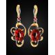 Drop Cognac Amber Earrings In Gold-Plated Silver With Crystals The Pompadour, image , picture 2