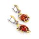 Drop Cognac Amber Earrings In Gold-Plated Silver With Crystals The Pompadour, image , picture 3