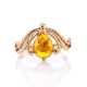 Elegant Gold-Plated Ring With Cognac Amber The Swan, Ring Size: 12 / 21.5, image , picture 4