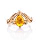 Elegant Gold-Plated Ring With Cognac Amber The Swan, Ring Size: 11.5 / 21, image , picture 4