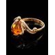 Elegant Gold-Plated Ring With Cognac Amber The Swan, Ring Size: 10 / 20, image , picture 2