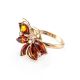 Floral Amber Ring In Gold With Crystals The Lotus, Ring Size: 8.5 / 18.5, image , picture 4
