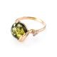 Green Amber Ring In Gold With Crystal The Swan, Ring Size: 9 / 19, image , picture 4