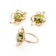 Floral Golden Ring With Green Amber The Daisy, Ring Size: 9 / 19, image , picture 5