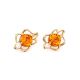 Bright Gold-Plated Earrings With Cognac Amber The Daisy, image , picture 4