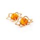 Bright Gold-Plated Earrings With Cognac Amber The Daisy, image , picture 2