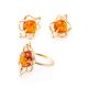 Bright Gold-Plated Earrings With Cognac Amber The Daisy, image , picture 6