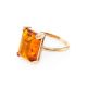 Gold-Plated Silver Ring With Square Cognac Amber Stone The Rectangle​, Ring Size: 9 / 19, image , picture 3
