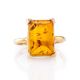 Gold-Plated Silver Ring With Square Cognac Amber Stone The Rectangle​, Ring Size: 9 / 19, image , picture 2