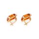Gold-Plated Silver Earrings With Square Cognac Amber Stone The Rectangle, image , picture 4