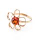 Charming Gold-Plated Ring With Cognac Amber The Daisy, Ring Size: 6 / 16.5, image , picture 4