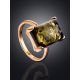 Gold-Plated Silver Ring With Square Green Amber Stone The Rectangle​, Ring Size: 8.5 / 18.5, image , picture 2