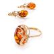 Gold-Plated Ring With Cognac Amber And Crystals The Swan, Ring Size: 5.5 / 16, image , picture 6