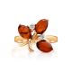 Refined Gold-Plated Ring With Cognac Amber And Crystals The Verbena, Ring Size: 9.5 / 19.5, image , picture 4