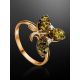 Gold-Plated Ring With Green Amber With Crystals The Verbena, Ring Size: 5 / 15.5, image , picture 2