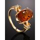 Gold-Plated Cocktail Ring With Cognac Amber And Crystals The Nostalgia, Ring Size: 10 / 20, image , picture 2